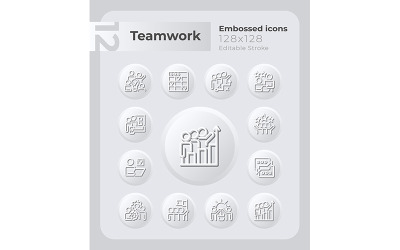 Team samenwerking reliëf Icons Set