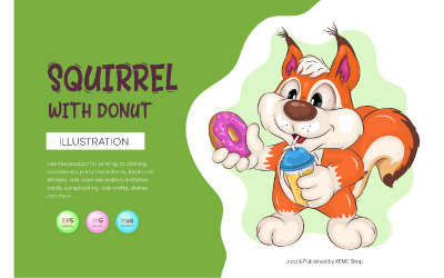 Esquilo de desenho animado com Donut Clipart Vetorial
