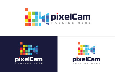 Conception de logo de caméra vidéo à pixels de technologie numérique