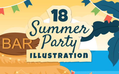 18 ilustración de dibujos animados de fiesta de verano