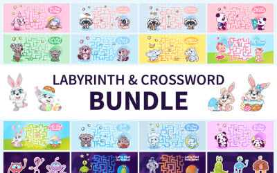 Labyrinth And Crossword Illustration Bundle