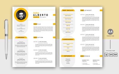 Yellow Color Two Page CV Layout Printable Resume Template