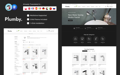 Plumby - Modelo Prestashop de loja de acessórios para banheiros e encanamento