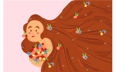 Ücretsiz Güzel Kadın Bahar Çiçeği Karakter Çizimi