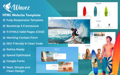 Wavez – HTML5 szörfözési webhelysablon