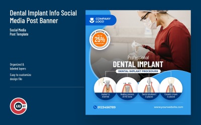 Banner di post sui social media per informazioni sull&amp;#39;impianto dentale