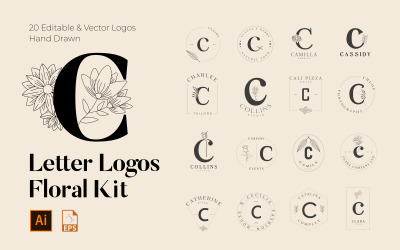 C Letter Floral handgemaakte logo&amp;#39;s kit