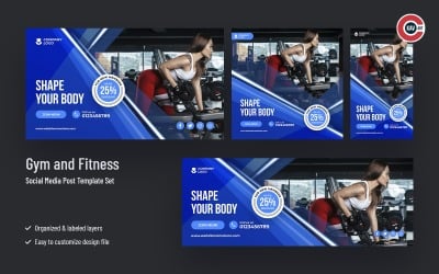 Conjunto de banner de mídia social de academia e fitness