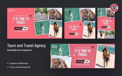Conjunto de banners de mídia social de agências de viagens e viagens