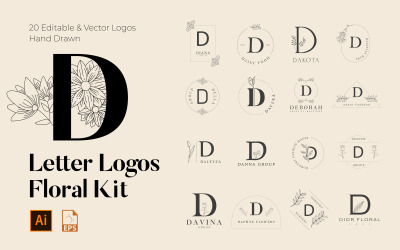 D Harfi Çiçek El Yapımı Logolar seti