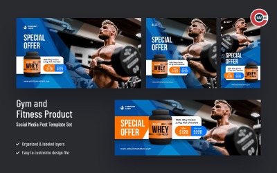 Ensemble de bannières de médias sociaux pour produits de gym et de fitness