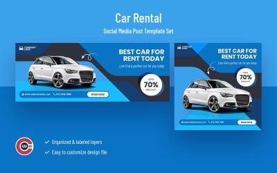 Modello di banner per social media con sconto per auto a noleggio