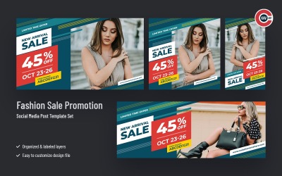 Set di banner per social media di promozione della vendita di moda