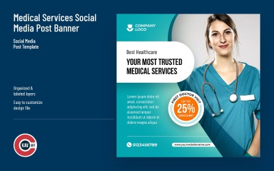 Tıbbi Hizmetler Sosyal Medya Gönderisi ve Web Banner Şablonu
