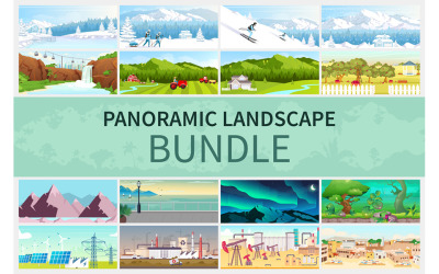 Ensemble d&amp;#39;illustrations de paysages panoramiques