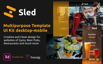 trineo | Kit de interfaz de usuario de gimnasios, cerveza y restaurantes para Adobe XD