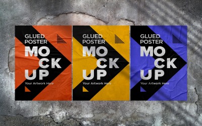 Crumpled &amp;amp; Glued Poster Mockup with shadow