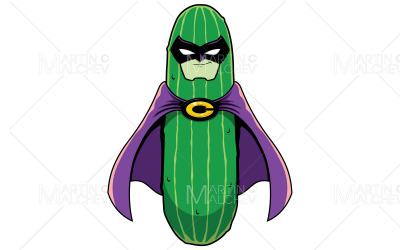 Ilustração vetorial de mascote de super-herói de pepino