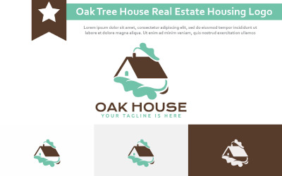 Oak Tree Green Leaf House Home Imóveis Habitação Residencial Logo