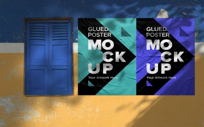 Glued &amp;amp; Crumpled Poster Mockup with Shadow Overlay