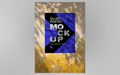 Glued &amp;amp; Wet Poster Mockup with Wrinkled &amp;amp; Crumpled Paper Effect