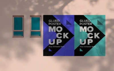 Glued Poster Mockup Crumpled Paper Effect Shadow Overlay