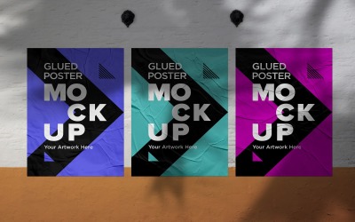 Poster Mockup with Crumpled Paper Glued Effect