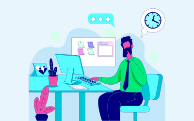 Concetto di lavoro a casa, uomo che lavora al computer gratuito illustrazione vettoriale