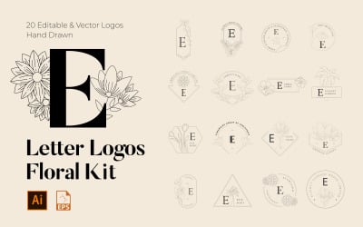 E Letter Floral Handmade Logos kit
