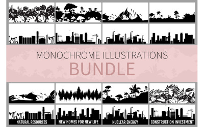 Ensemble d&amp;#39;illustrations monochromes