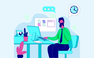 Work At Home Concept, Man Working On Computer Free Illustration Vector