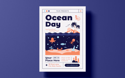 Mall för flygblad för World Oceans Day