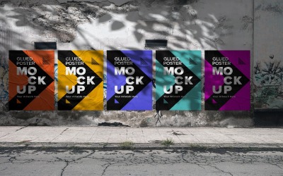 Gölgeli Beş Buruşuk ve Yapıştırılmış Poster Mockup