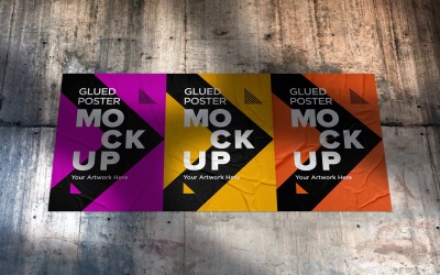 Макет склеенного и мятого плаката на бетонной стене с эффектом тени