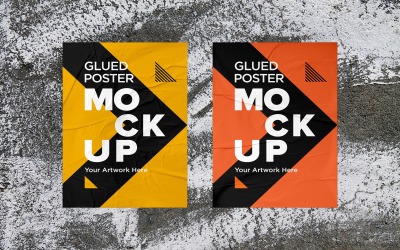 Two Glued Poster Mockup with Glued &amp;amp; Crumpled Paper Effect