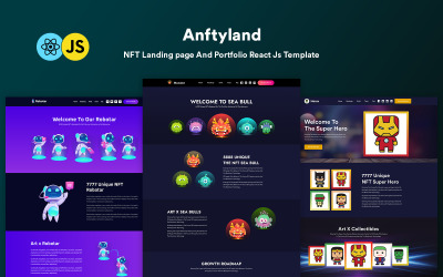 Anftyland - цільова сторінка NFT і шаблон портфоліо React Js