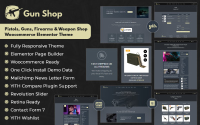 BulletCrew - магазин пистолетов, огнестрельного оружия и оружия Woocommerce Elementor Theme