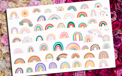 Ilustração de clipart de arco-íris, conjunto de arco-íris