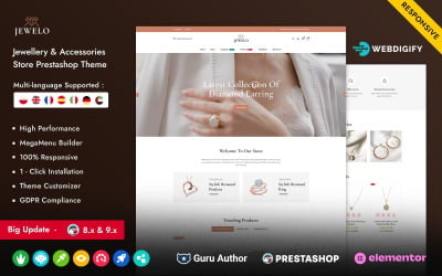 Jewelo - Smycken och accessoarer Multifunktionell Responsiv Prestashop Elementor Store