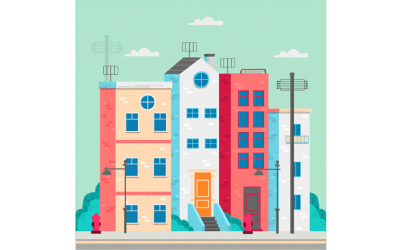Free City Town Cartoon Style Concept Illustration