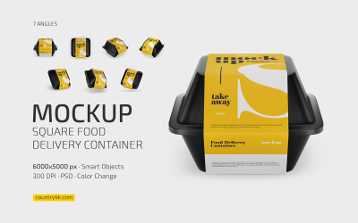 Square Food Delivery Container Mockup Set