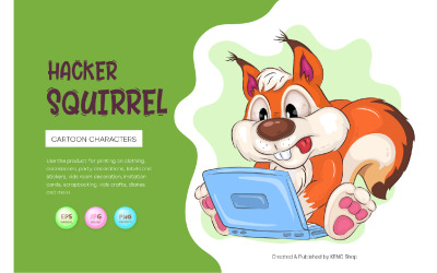 Cartone animato scoiattolo hacker. Maglietta per sublimazione.