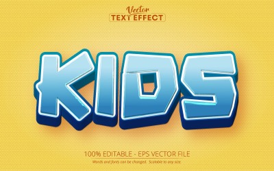 Kinderen - Bewerkbaar teksteffect, Cartoon blauwe kleur tekststijl, grafische illustratie