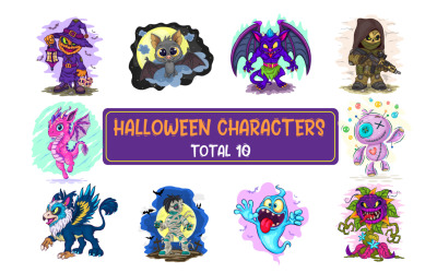Paquete de personajes de Halloween. Camiseta de manga corta