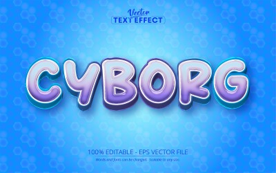 Cyborg - Düzenlenebilir Metin Efekti, Mavi ve Petek Desenli Karikatür Metin Stili, Grafik İllüstrasyon