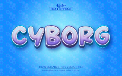 Cyborg - Efeito de texto editável, estilo de texto de desenho animado padrão azul e favo de mel, ilustração gráfica