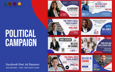 Plantilla de banners publicitarios de Facebook de campaña política