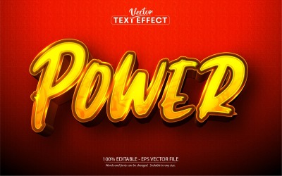 Power - Efeito de texto editável, estilo de texto de desenho animado de cor amarela, ilustração gráfica