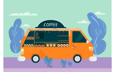 Бесплатная иллюстрация «Мобильный кофе с современной уличной едой»