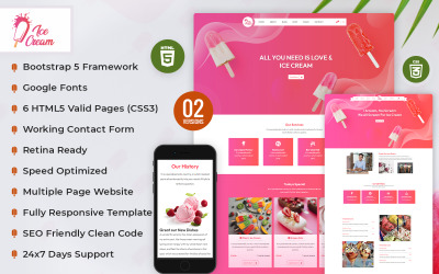 Шаблон веб-сайту Creamy Ice Cream Shop HTML5